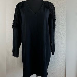 Black embroired shoulder sweater dress